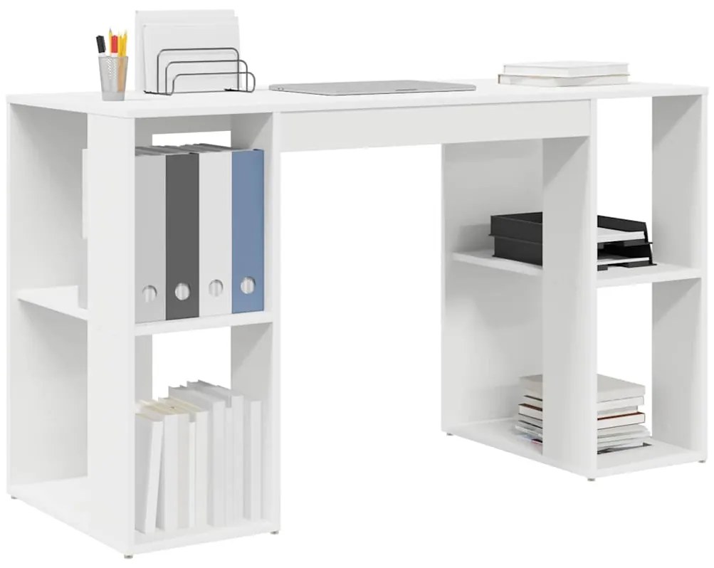 vidaXL Γραφείο με Αποθήκευση με ράφι Λευκό 130 x 50.5 x 75 εκ