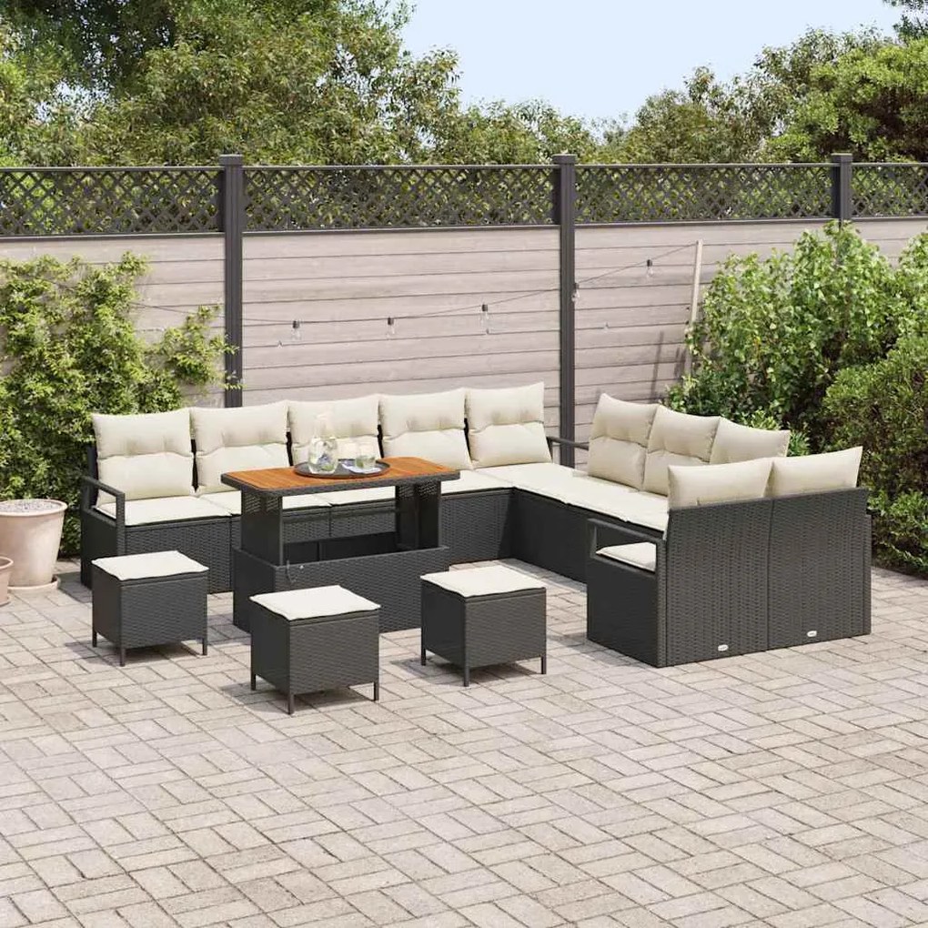 vidaXL Σετ Καναπέ Κήπου με μαξιλάρι 14 pcs Μαύρο Πολυ ράταν