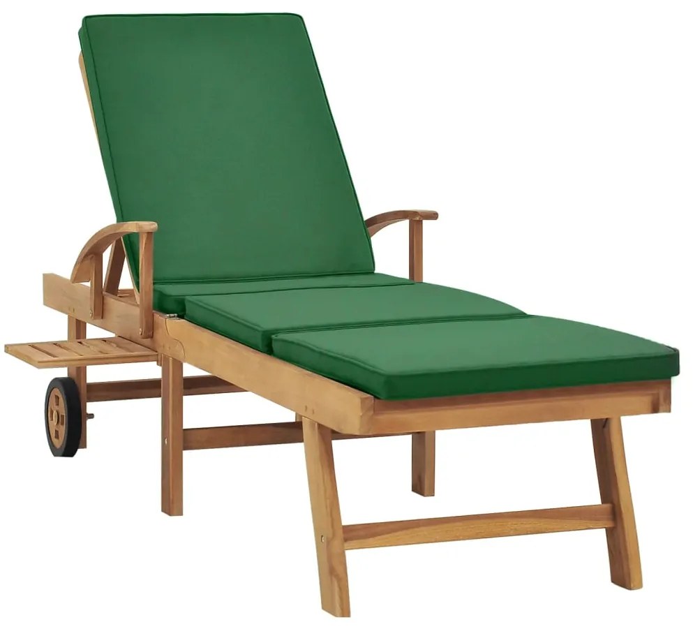 vidaXL Ξαπλώστρα Πράσινη από Μασίφ Ξύλο Teak με Μαξιλάρι