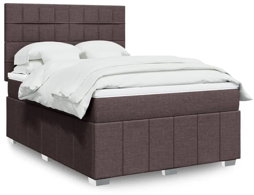 vidaXL Κρεβάτι Boxspring με Στρώμα Σκούρο Καφέ 160x200 εκ Υφασμάτινο