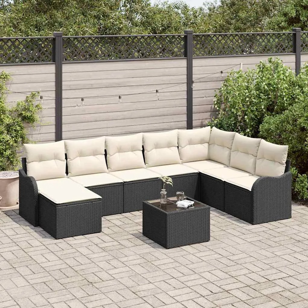 vidaXL Σετ Καναπέ Κήπου με μαξιλάρι 9 pcs Μαύρο Πολυ ράταν