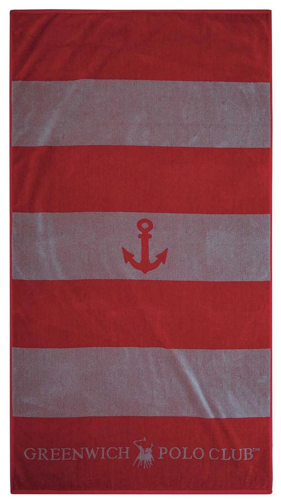 Πετσέτα Θαλάσσης Βαμβακερή 90x170εκ. Essential 3788 Γκρι-Κόκκινη Greenwich Polo Club