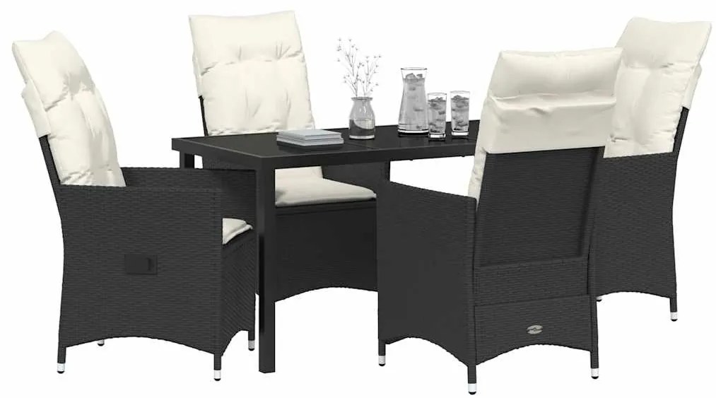 vidaXL Σέτ φαγητού για κήπο με μαξιλάρι 5 pcs Μαύρο Πολυ ράταν