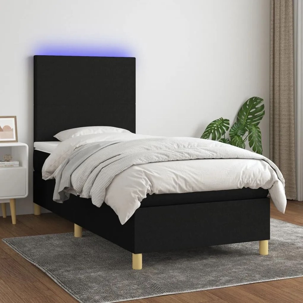 ΚΡΕΒΑΤΙ BOXSPRING ΜΕ ΣΤΡΩΜΑ &amp; LED ΜΑΥΡΟ 90X190 ΕΚ. ΥΦΑΣΜΑΤΙΝΟ 3135239