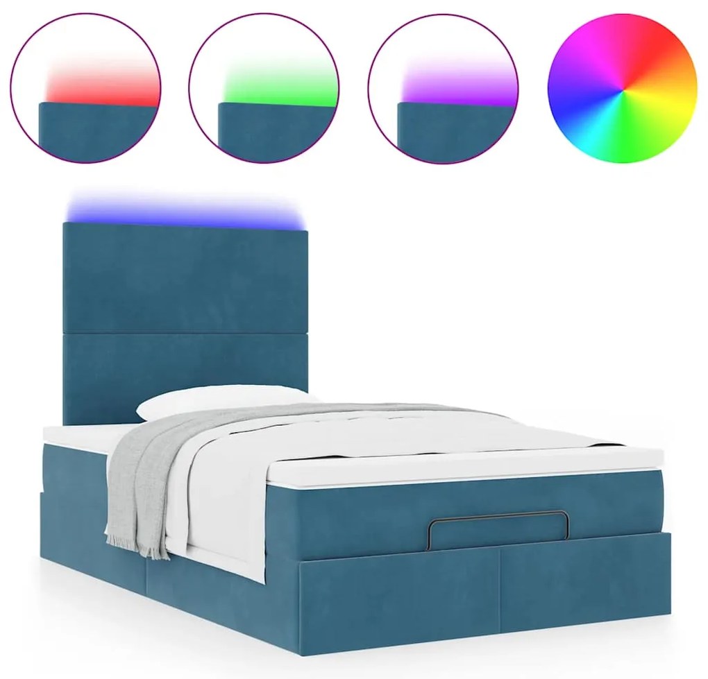 vidaXL Οθωμανικό κρεβάτι με στρώματα & LEDs Σκούρο μπλε Βελούδο