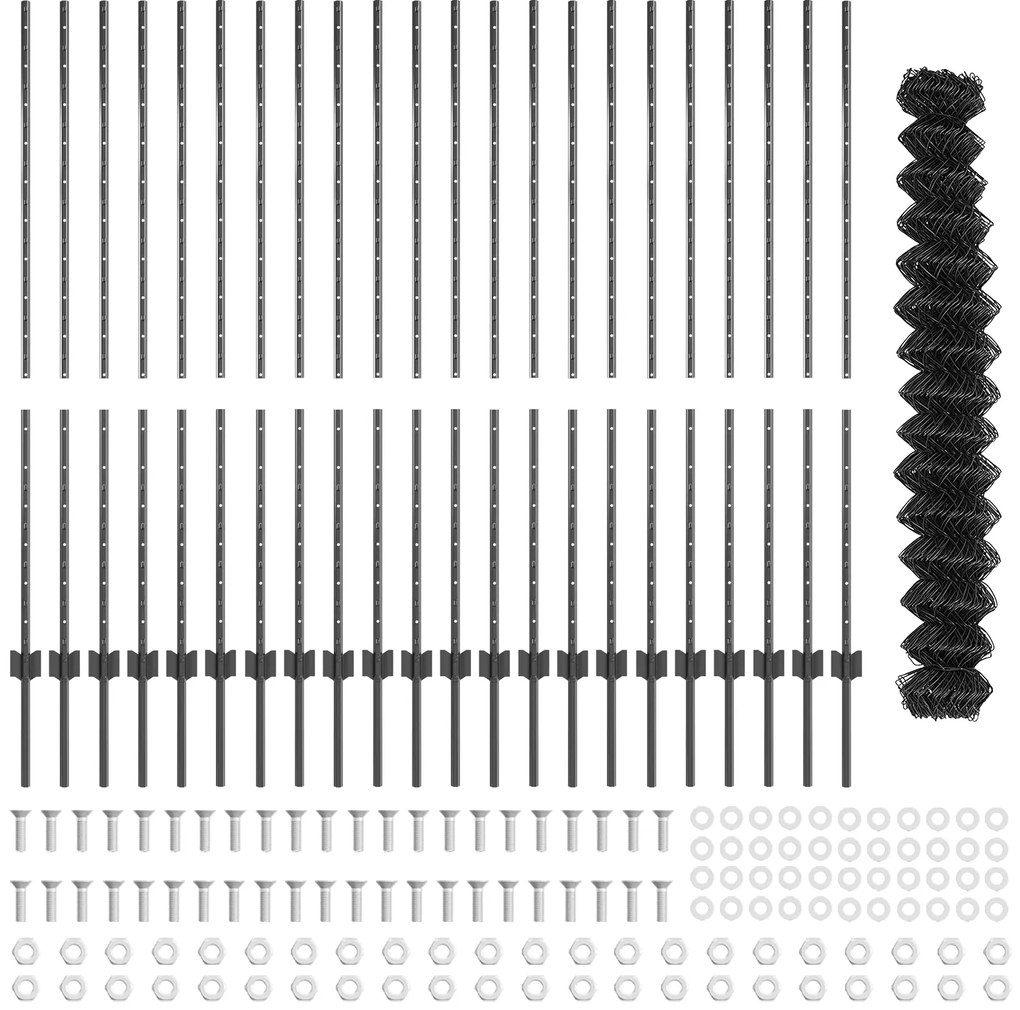vidaXL Φράκτης από Συρματόσχοινο με 44 U Posts Γκρι 1.4x25 μ Ατσάλι