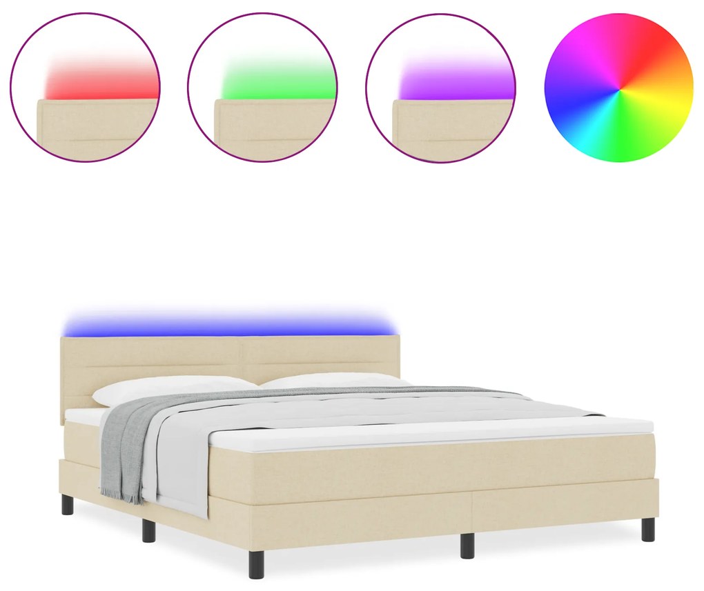 vidaXL Κρεβάτι με Στρώμα & LED Κρέμα 180x200 cm Ύφασμα