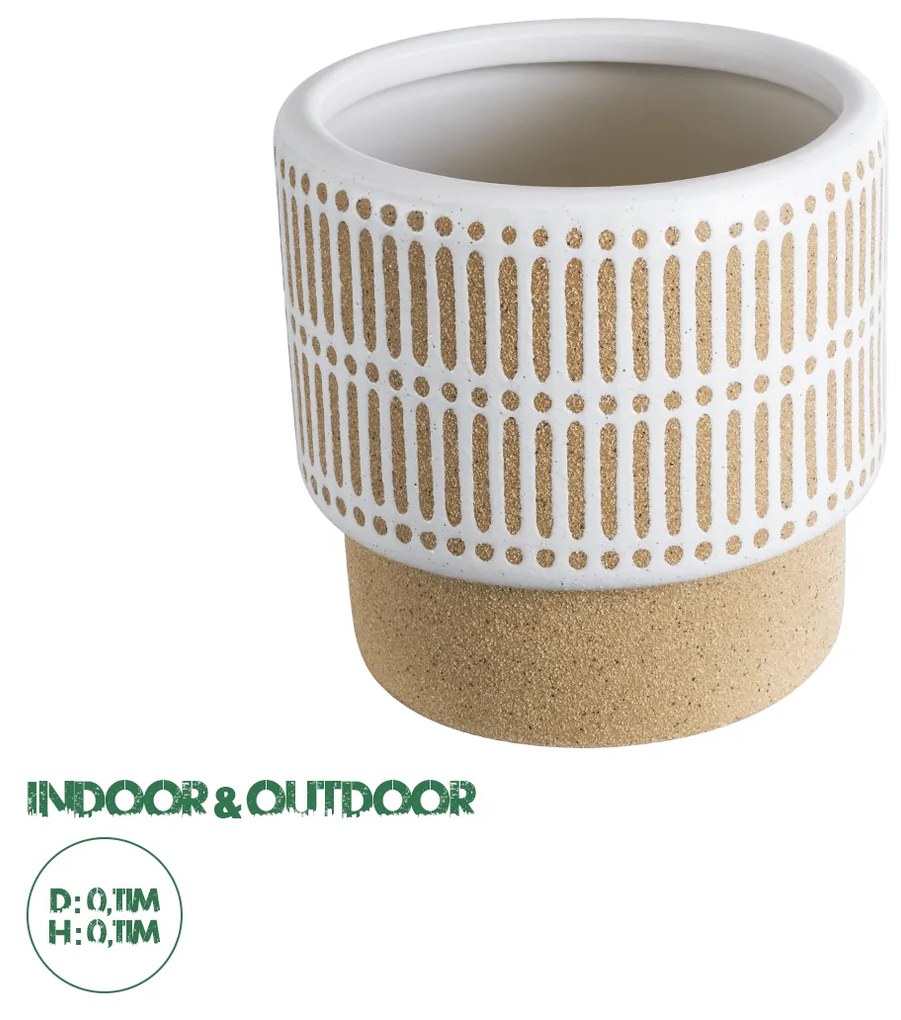 GloboStar® Artificial Garden AMARETTO 20543 Διακοσμητικό Κεραμικό Κασπώ Γλάστρα - Flower Pot Μπεζ με Λευκό Φ11 x Υ11cm