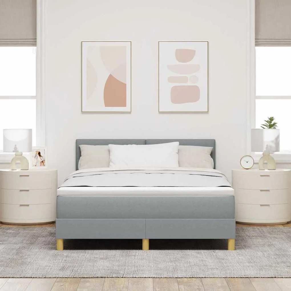 vidaXL Κρεβάτι box spring με στρώμα Ανοιχτό γκρι 140 x 200 cm ύφασμα