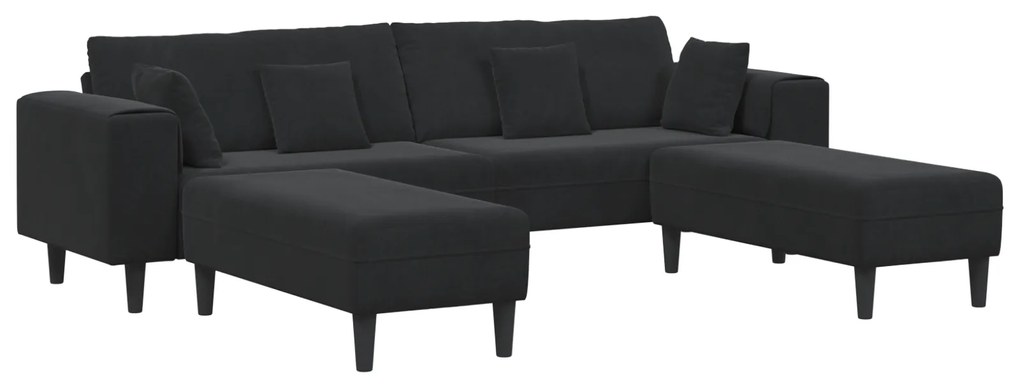 vidaXL Βελούδινος καναπές με μαξιλάρι 3 pcs Μαύρο 208 εκ. Βελούδο
