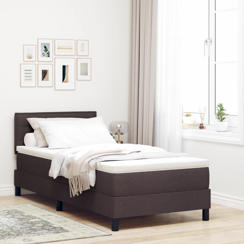 vidaXL Κρεβάτι Βάσης με Στρώμα Σκούρο Καφέ 90x190 cm Ύφασμα