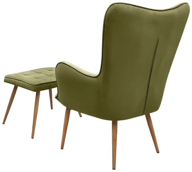 Πολυθρόνα - Μπερζέρα με υποπόδιο Lily Megapap λαδί βελούδο - μεταλλικό πόδι χρώμα φυσικό 70x62x98εκ.