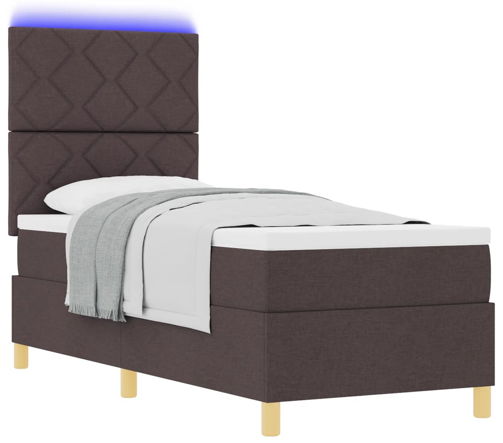 vidaXL Κρεβάτι Box Spring με Στρώμα & LED Σκούρο Καφέ 80x200 εκ.