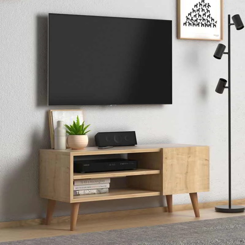 Έπιπλο τηλεόρασης Porto Megapap από μελαμίνη χρώμα oak 90x30x40εκ.
