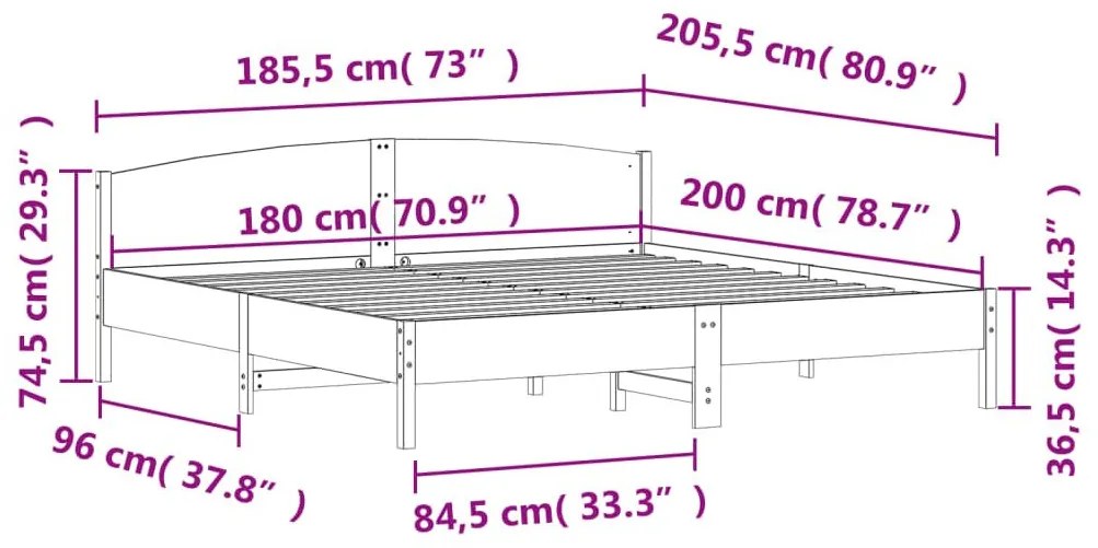 Σκελετός Κρεβατιού Χωρίς Στρώμα 180x200 εκ Μασίφ Ξύλο Πεύκου - Καφέ