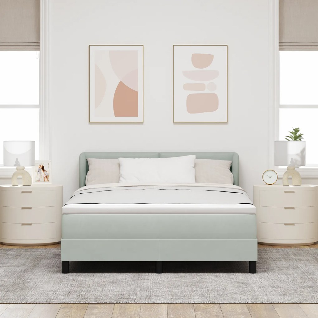 vidaXL Κρεβάτι Box Spring με Στρώμα Ανοιχτό Γκρι 140x200 εκ. Βελούδο