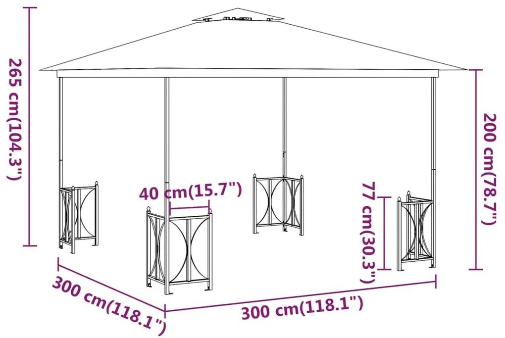 Κιόσκι με Πλευρικά Τοιχώματα και Διπλή Οροφή Ανθρακί 3 x 3 μ. - Ανθρακί
