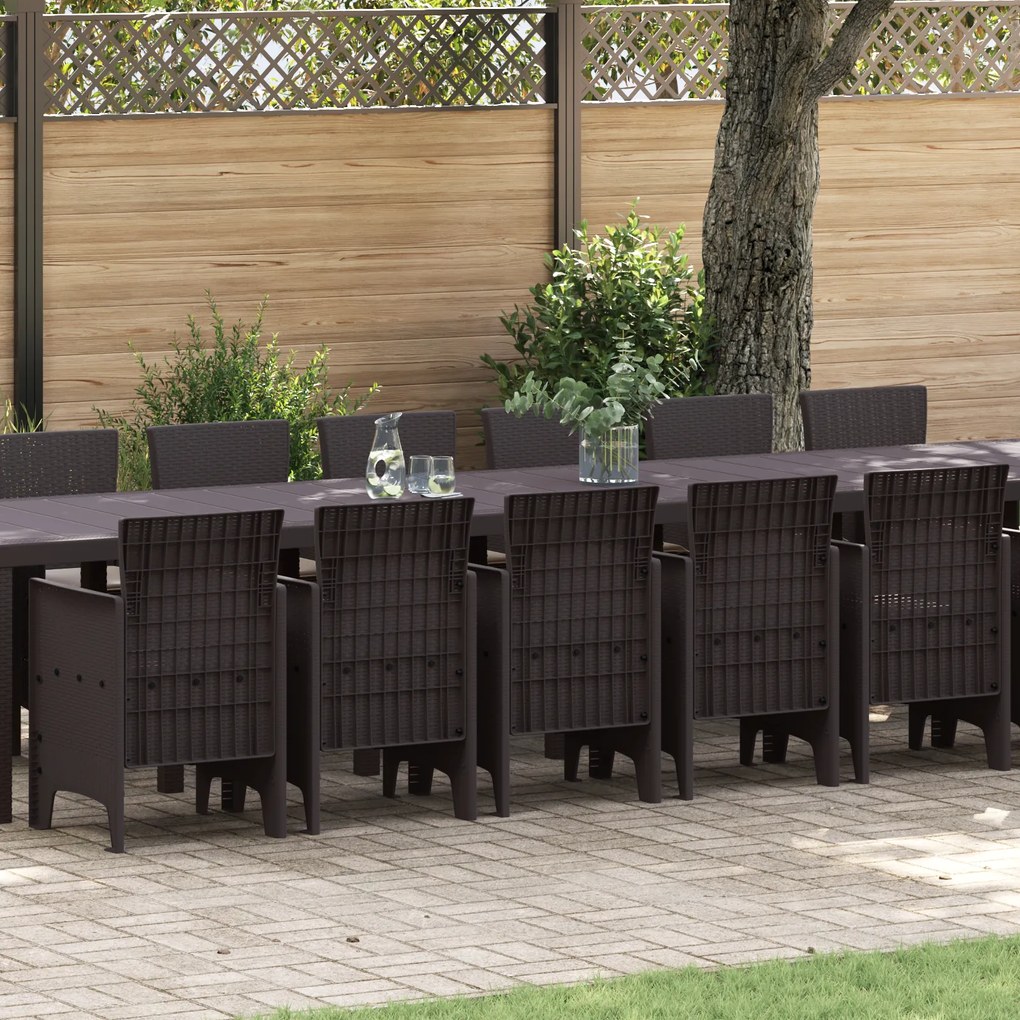vidaXL Σετ Τραπεζαρίας Κήπου 17 pcs Καφέ Large Ρατάν πολυαιθυλενίου