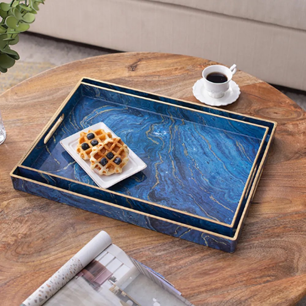 Artekko Tray Δίσκος Σερβιρίσματος Πλαστικό Μπλε (48x35x4.3)cm Σετ/2