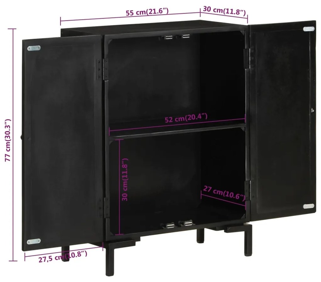 vidaXL Ντουλάπι Μαύρο 55x30x77 εκ. από Μασίφ Ξύλο Μάνγκο και Σίδηρο