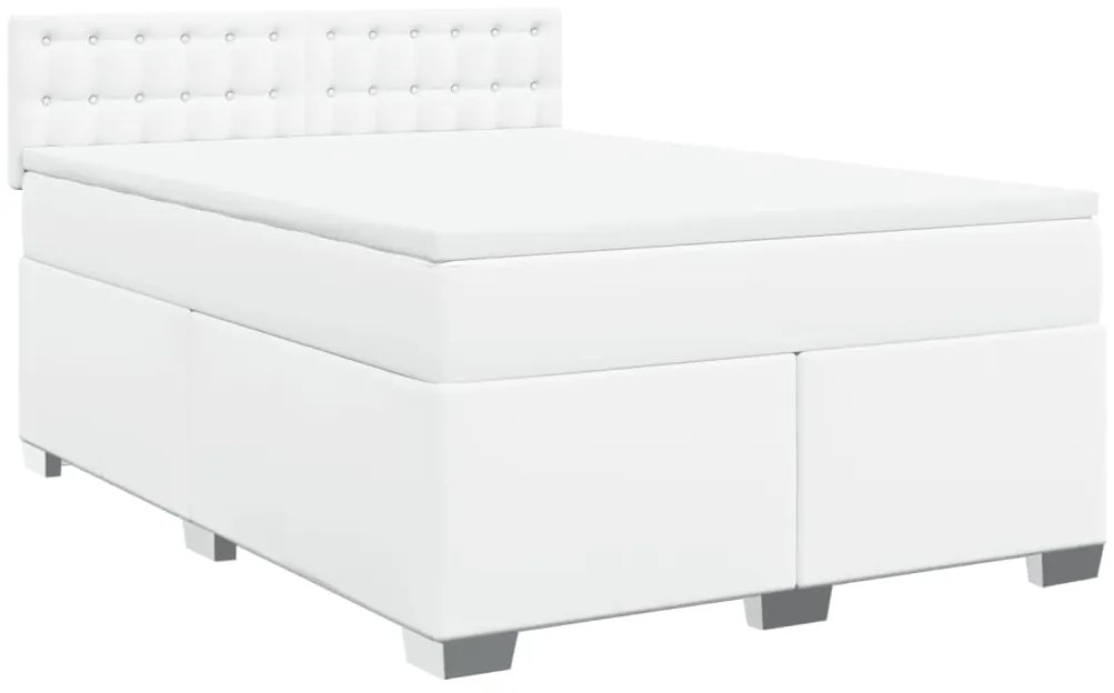 vidaXL Κρεβάτι Boxspring με Στρώμα Λευκό 140x190εκ.από Συνθετικό Δέρμα