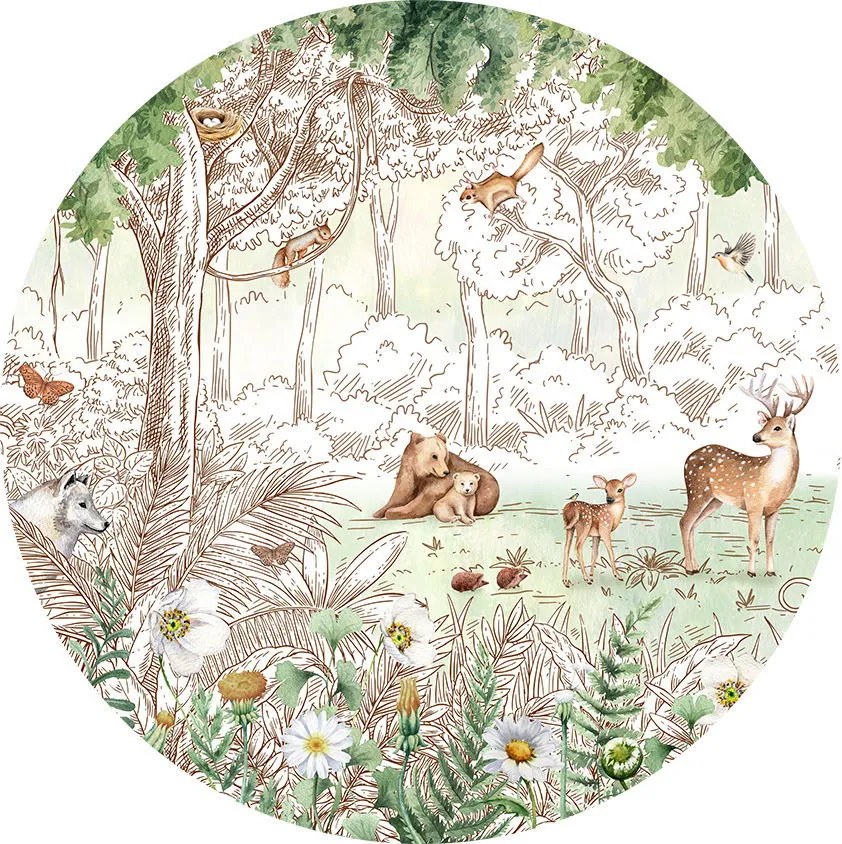 Forest Friends Spring II Ταπετσαρια Τοιχου Πρασινο Στρογγυλη 80cm