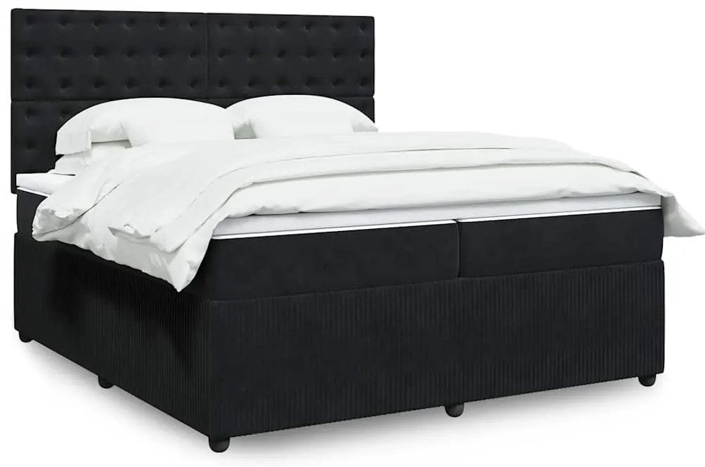 vidaXL Κρεβάτι Boxspring με Στρώμα Μαύρο 200x200 εκ. Βελούδινο