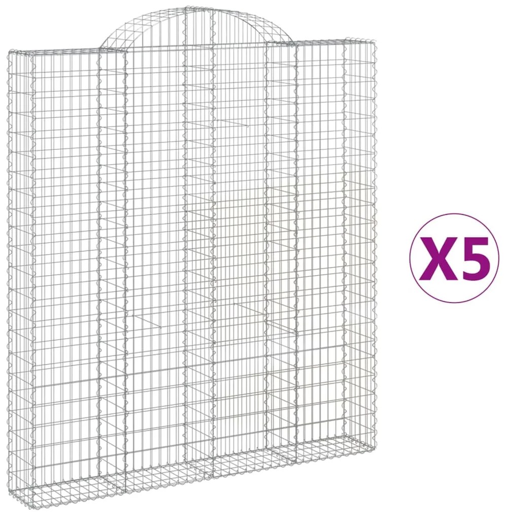 vidaXL Συρματοκιβώτια Τοξωτά 5 τεμ. 200x30x220/240 εκ. Γαλβαν. Ατσάλι