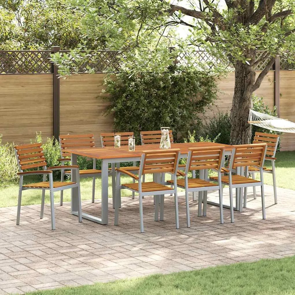 vidaXL Σέτ φαγητού για κήπο 5 pcs Γκρι και καφέ Μασίφ ξύλο ακακίας