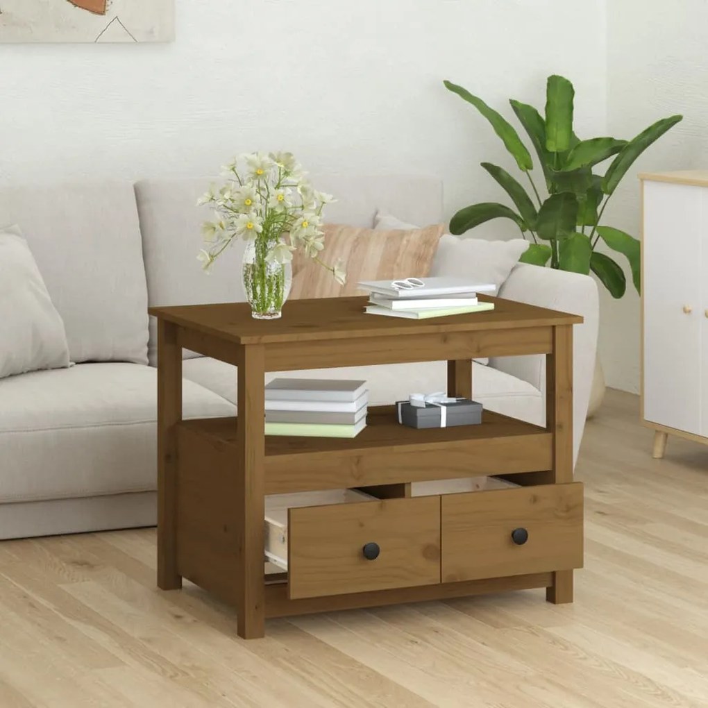 vidaXL Τραπεζάκι Σαλονιού Καφέ Μελί 71 x 49 x 55 εκ. Μασίφ Ξύλο Πεύκου