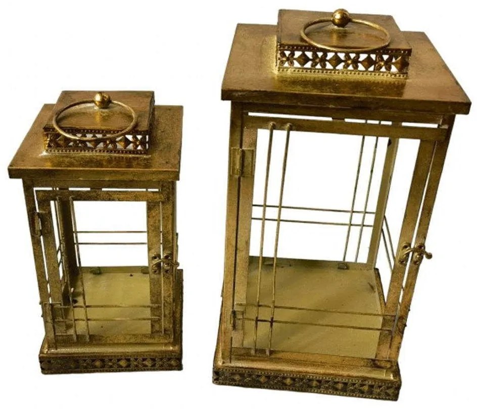 Φανάρι Μεταλλικό (Σετ 2Τμχ) HC223071T2 36cm/27cm Gold Oriana Ferelli® Metal