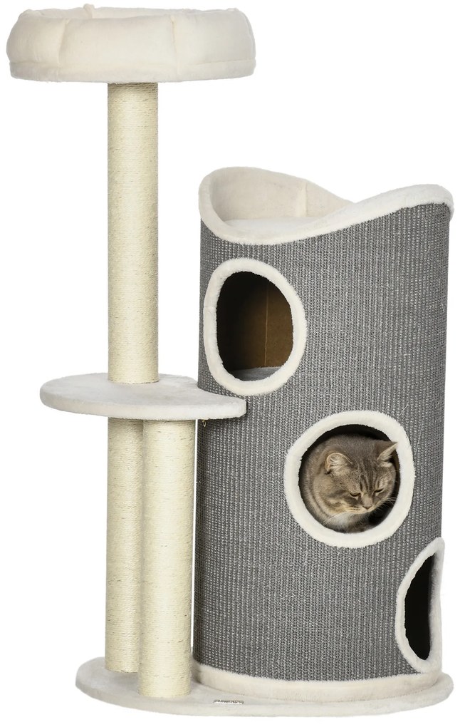 Δέντρο για γάτες PawHut με κρεβάτι για γάτες και τόνο ξυσίματος για γάτες, 60 x 44,5 x 109 cm, Γκρι + Φυσικό + Λευκό
