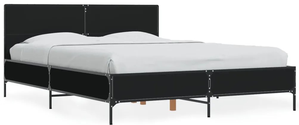 vidaXL Πλαίσιο Κρεβατιού Μαύρο 135x190 εκ. Επεξ. Ξύλο &amp; Μέταλλο