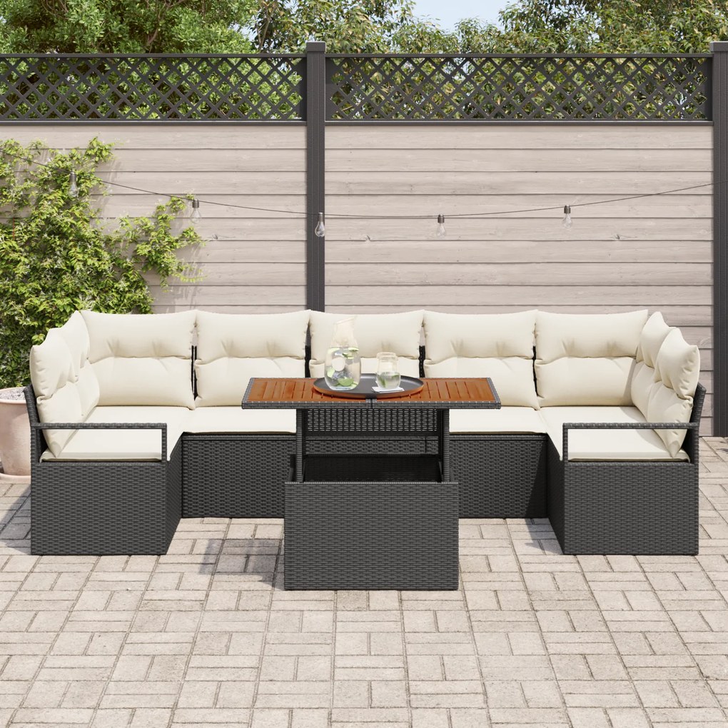 vidaXL Σετ Σαλονιού Κήπου με μαξιλάρι 8 pcs Μαύρο και Κρέμα Μεγάλο