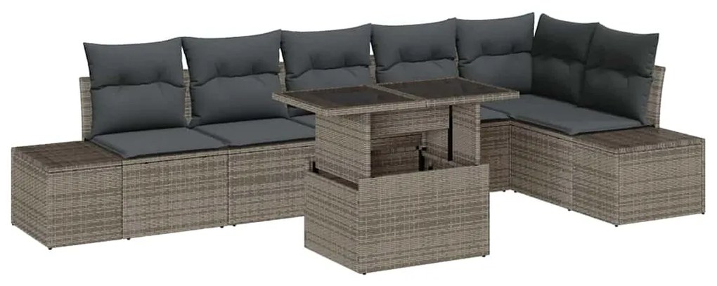 vidaXL Σετ Καναπέ Κήπου με αποθήκευση 7 pcs Γκρι Πολυ ράταν