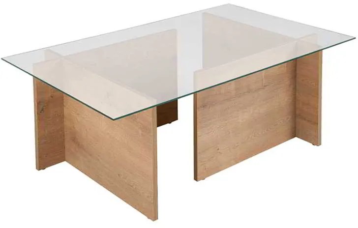 Τραπεζάκι σαλονιού Vetrino Megapap γυάλινο χρώμα honey oak 105x65x40εκ.
