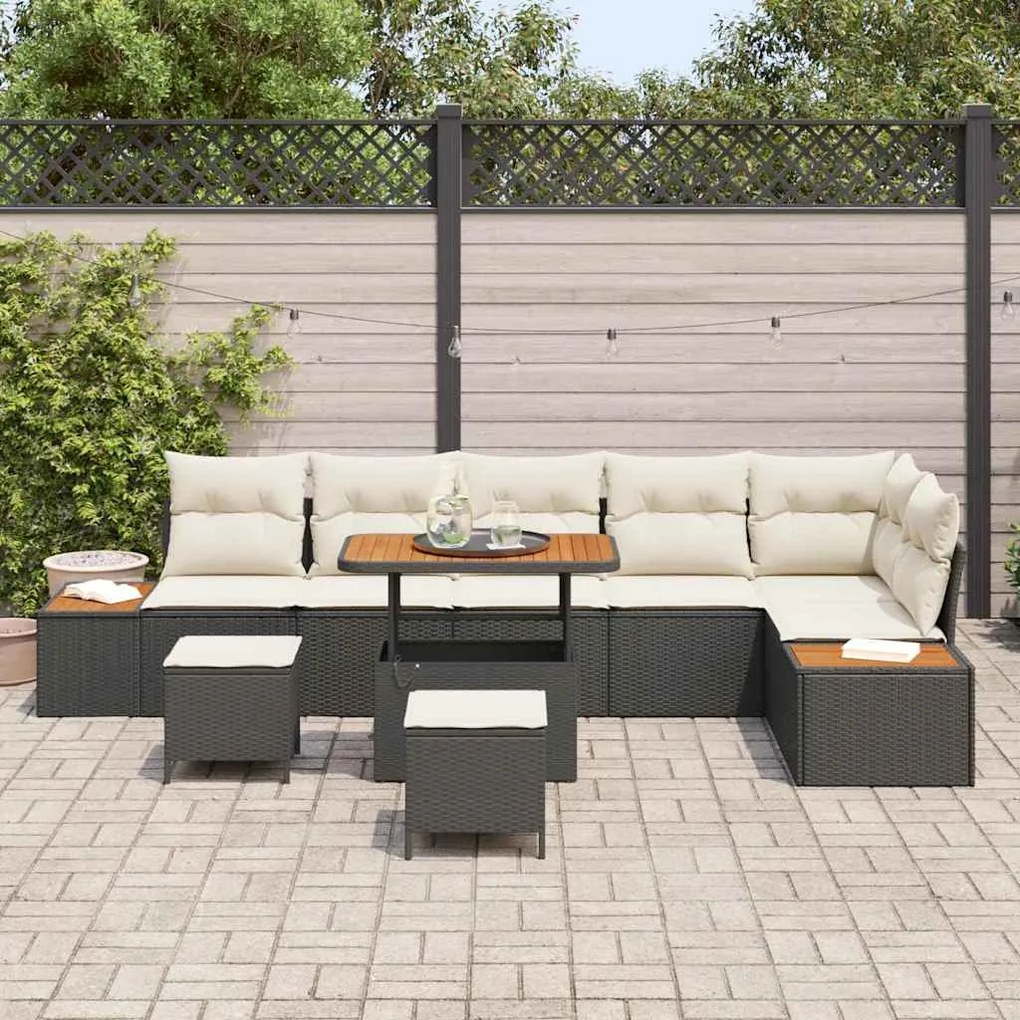 vidaXL Σετ Καναπέ Κήπου με μαξιλάρι 9 pcs Μαύρο Πολυ ράταν