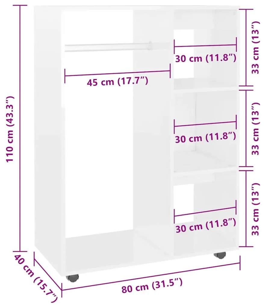 vidaXL Ντουλάπα Γυαλιστερό Λευκό 80 x 40 x 110 εκ. από Επεξ. Ξύλο