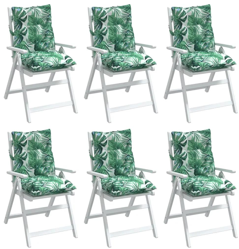 vidaXL Μαξιλάρια Καρέκλας Χαμηλή Πλάτη 6 τεμ. Σχέδιο με Φύλλα Ύφασμα