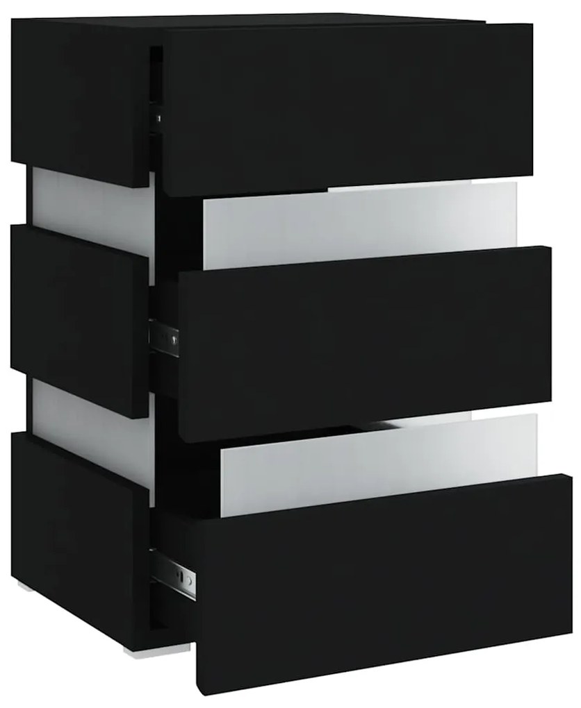 vidaXL Κομοδίνο με LED Μαύρο 45 x 35 x 67 εκ. από Επεξεργασμένο Ξύλο