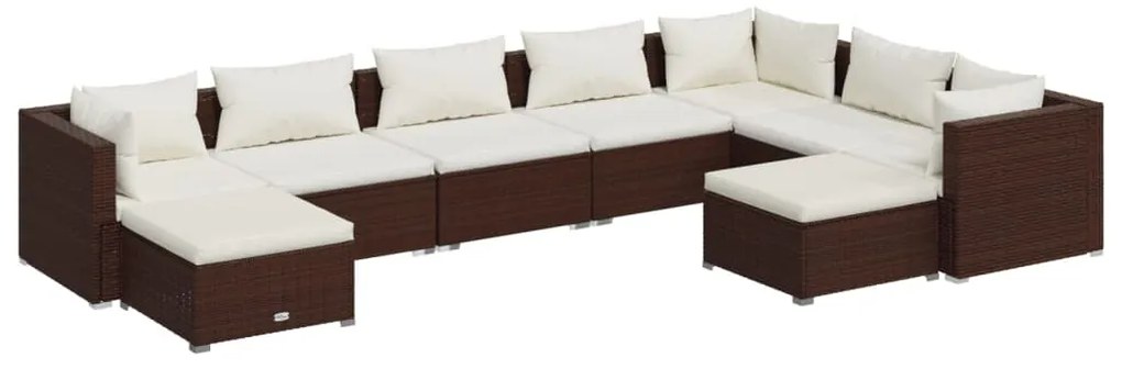 vidaXL Σαλόνι Κήπου Σετ 9 Τεμαχίων Καφέ Συνθετικό Ρατάν με Μαξιλάρια