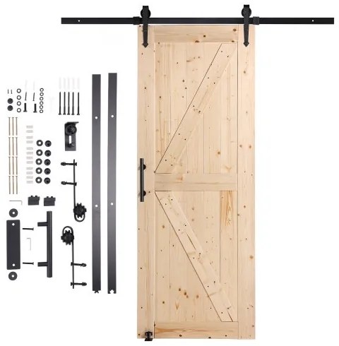 VEVOR Barn Door and Hardware Kit 30&quot; x 84&quot; Wood Sliding Barn Door Kit Smoothly