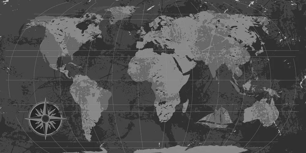 Εικόνα ενός ρουστίκ παγκόσμιου χάρτη από φελλό σε ασπρόμαυρο - 120x60  place