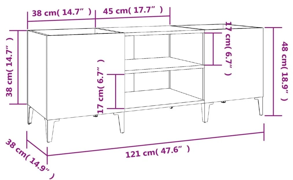 Δισκοθήκη Γκρι Σκυροδέματος 121x38x48 εκ. Επεξεργασμένο Ξύλο - Γκρι