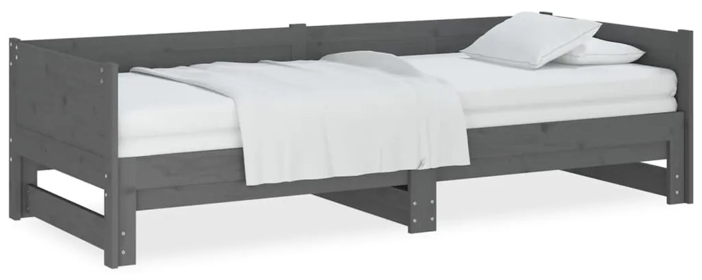 vidaXL Καναπές Κρεβάτι Συρόμενος Γκρι 2x(90x200) εκ. από Μασίφ Πεύκο
