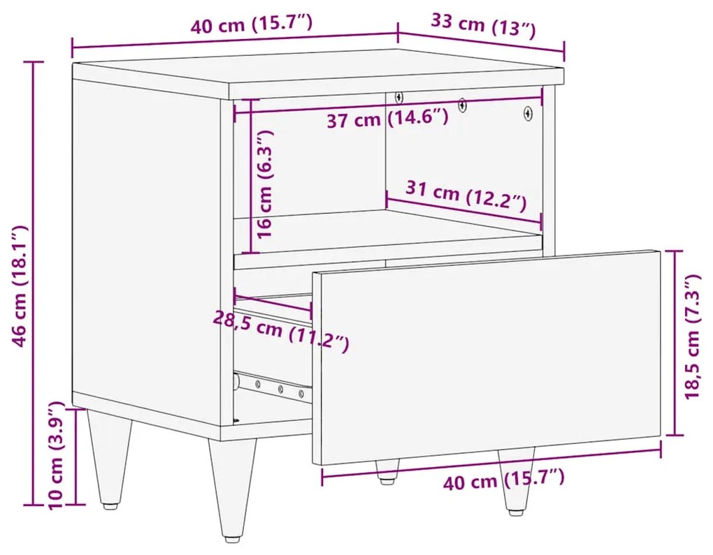 κομοδίνο ντουλάπι ανοιχτό γκρι 40x33x46 cm μασίφ ξύλο Mango - Γκρι