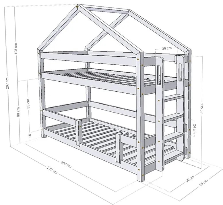 Κουκέτα Σπιτάκι Kili από μασίφ ξύλο Grey  90×200cm