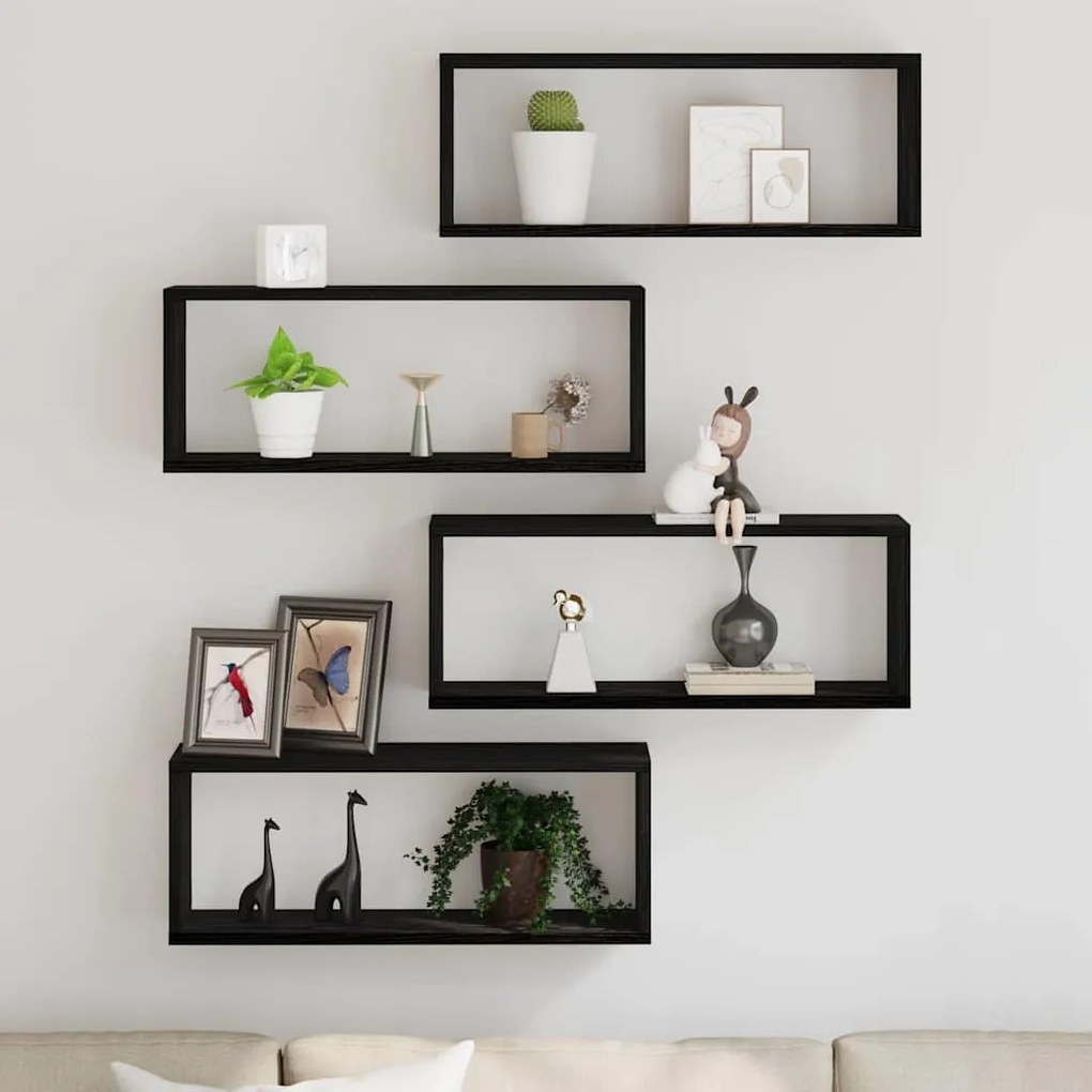 vidaXL Ράφια Τοίχου με ράφι Επιτοίχιο 4 pcs Μαύρη δρυς 60 x 15 x 23 cm