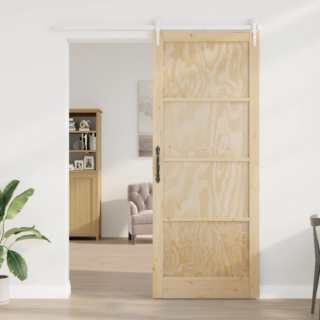 vidaXL Συρόμενη Πόρτα με Σετ Αξεσουάρ 93x232 εκ Συμπαγές Ξύλο Πεύκο