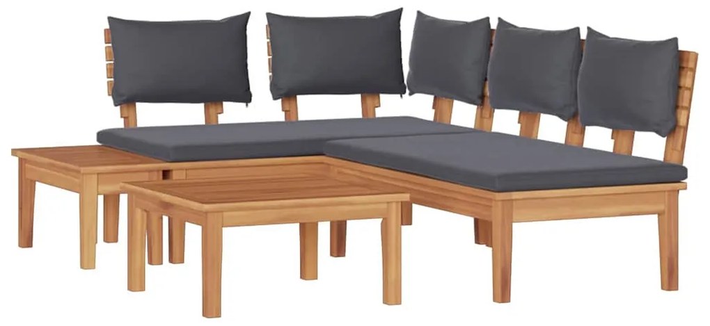 vidaXL Σετ Παγκάκι Κήπου με μαξιλάρι 4 pcs Καφέ και Γκρίζο